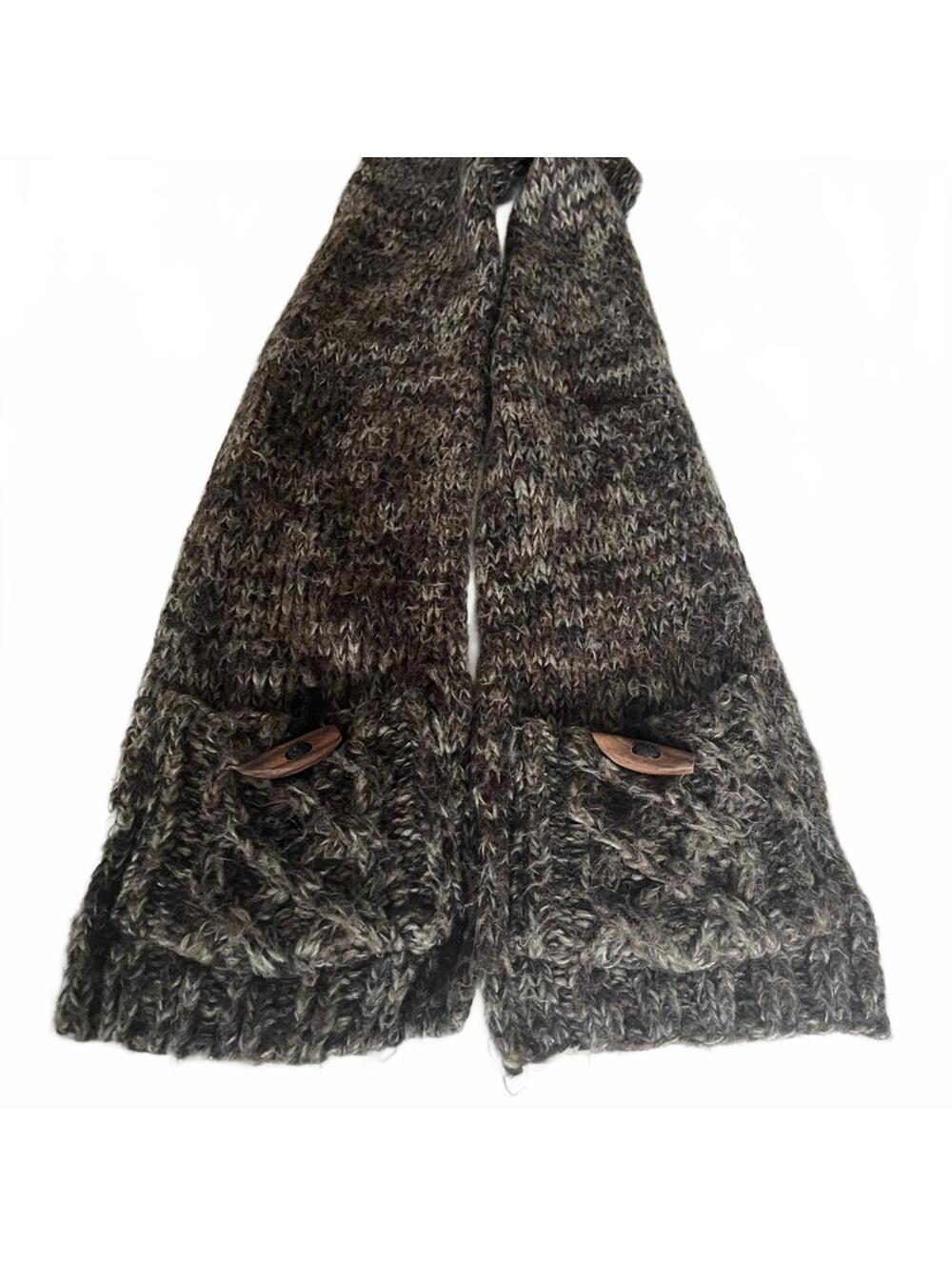 Cozy Brown Knit Scarf with Pockets Chunky Oversized Winter